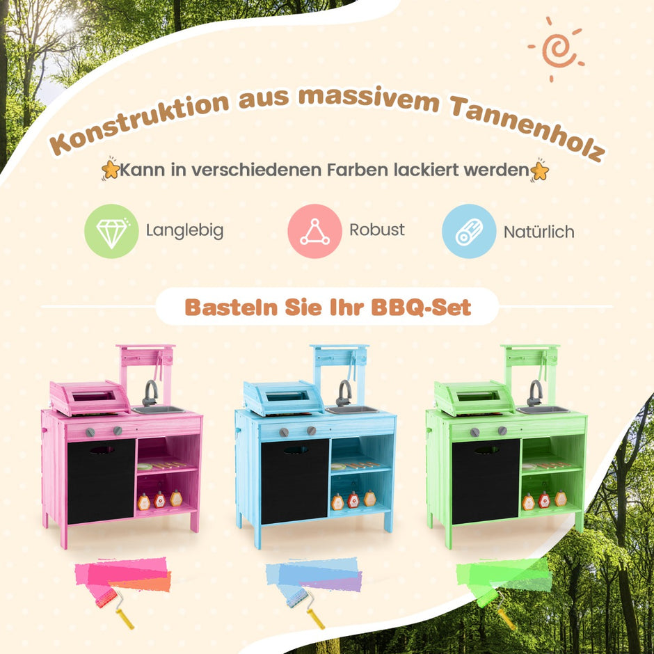 Trägrilllekset – med lekmat och grillverktyg tillbehör Köksset – Natur