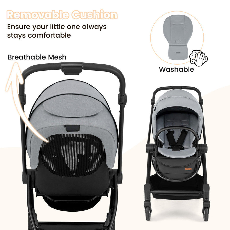 Fällbar – barnvagn med vändbar sits resebuggy justerbart ryggstöd – Grå