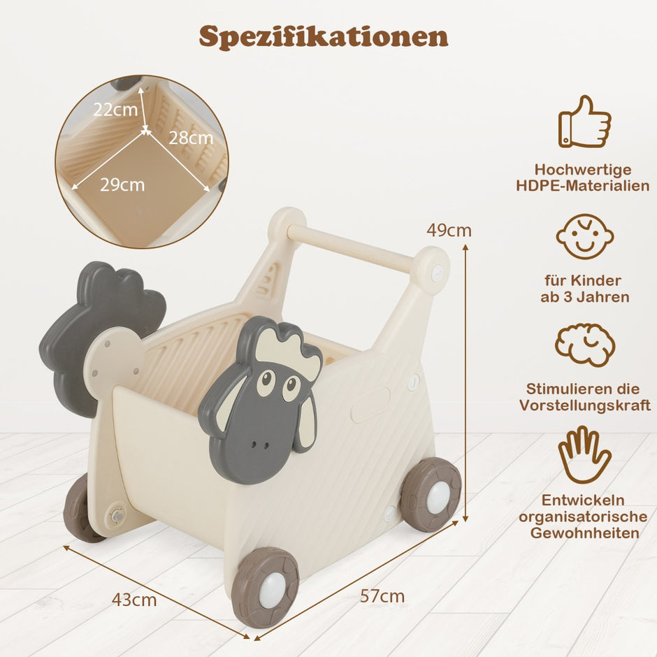 Gåvagn – i fårform för att skjuta och dra med kapacitet hjul – 18 l 4 – Beige