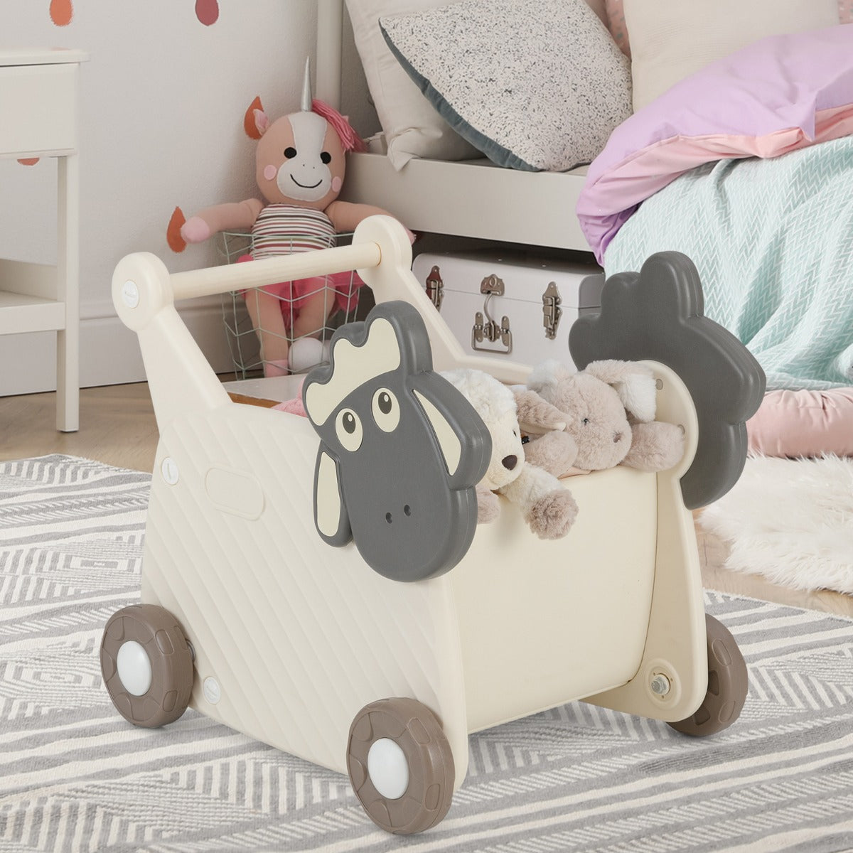 Gåvagn – i fårform för att skjuta och dra med kapacitet hjul – 18 l 4 – Beige