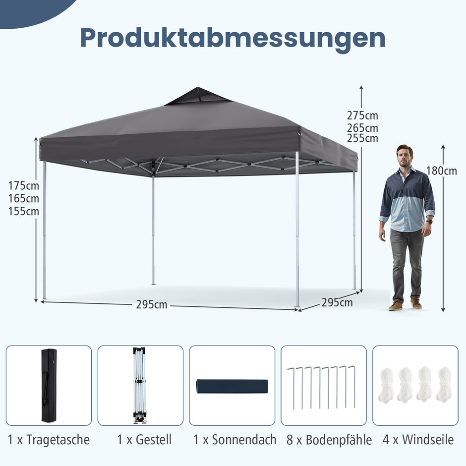 Paviljong – vattentät stabil UV skydd 50+ partytält fälltält – 3 x 3 m – Grå