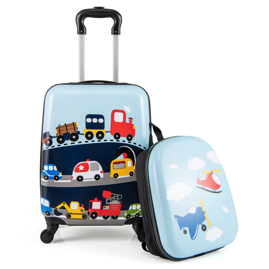 delat – barnresväska set barnbagage med hjul 17" handbagage och 13" hårdskal ryggsäck transportmedel – 2 – Blå