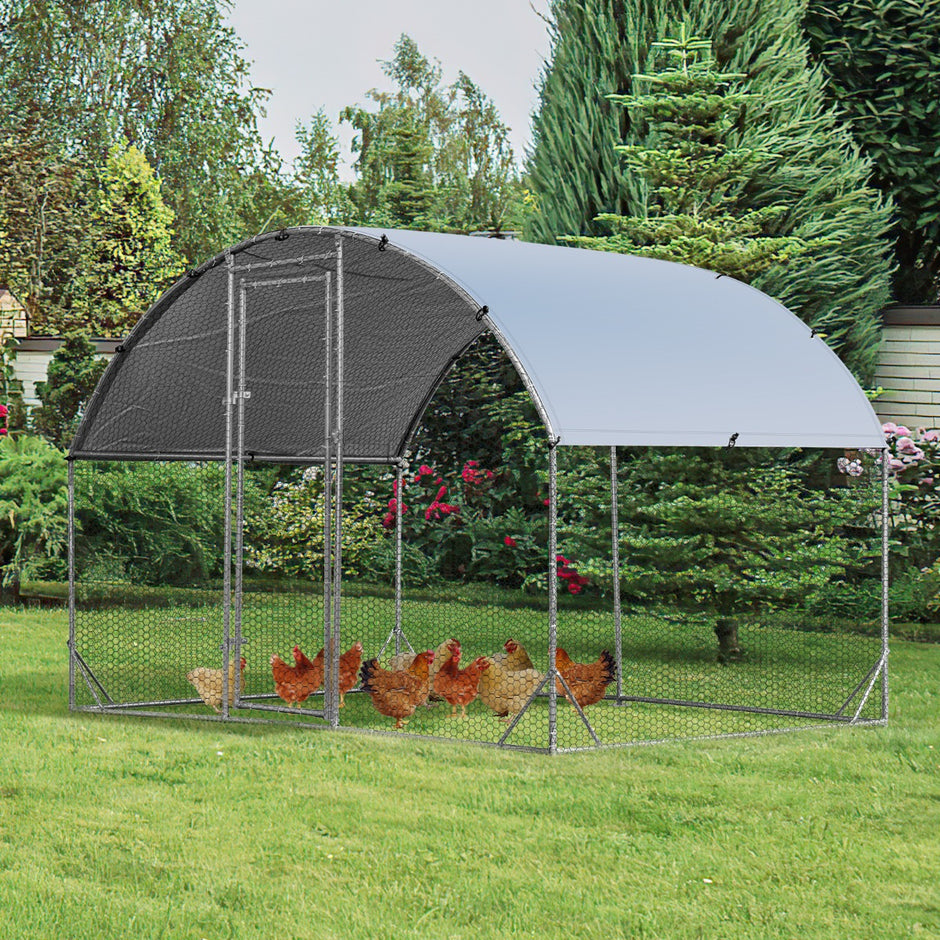 Stort – hönshus av galvaniserad metall med vattentätt lock för utomhusbruk – 190 x 280 cm – Silver