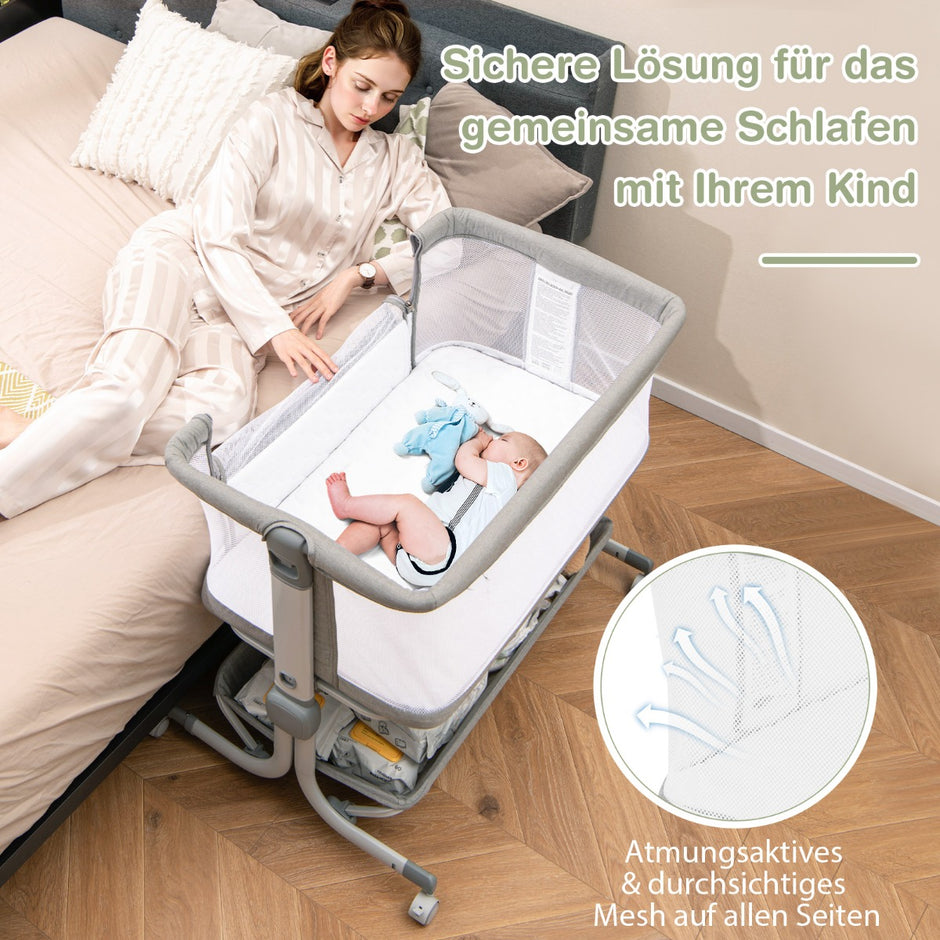 i – babysäng resesäng med madrass nivåer höjdjusterbar förvaringskorg – 3 1 6 – Grå