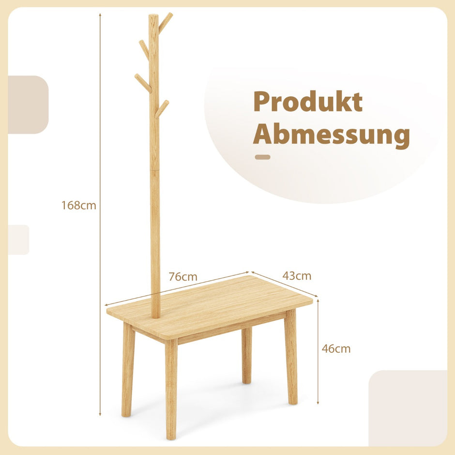 i – sidobord av massivt trä klädhängare med skobänk – 3 1 76 x 43 x 168 cm – Natur