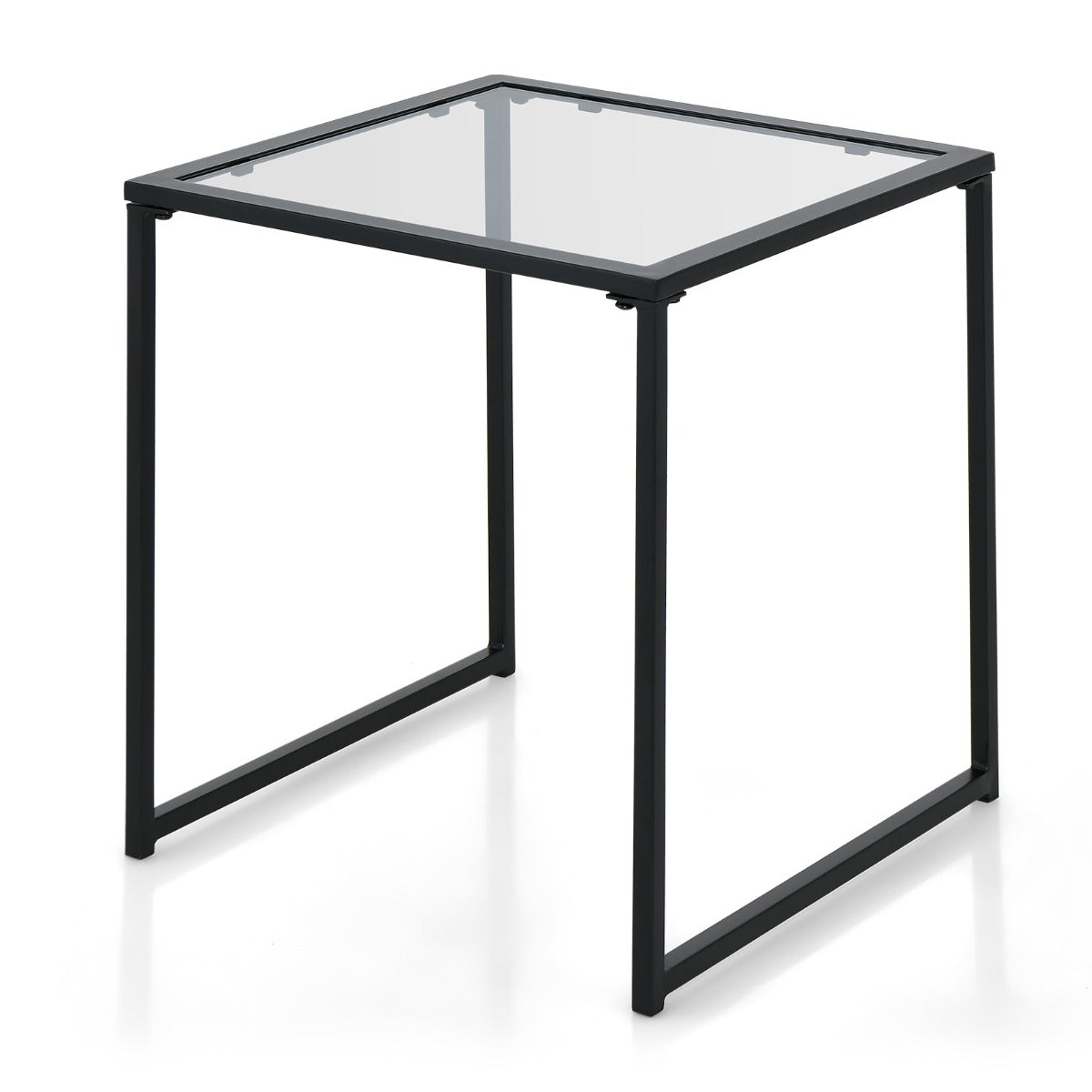 Sidobord – Litet trädgårdsbord Balkongbord med bordsskiva i härdat glas – 43 x 43 x 45 cm – Svart