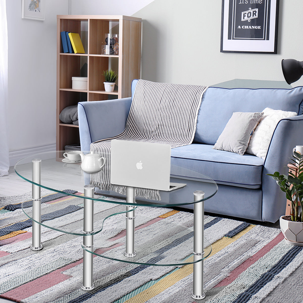 vånings – glasbord med modern oval design – 3 – Genomskinlig