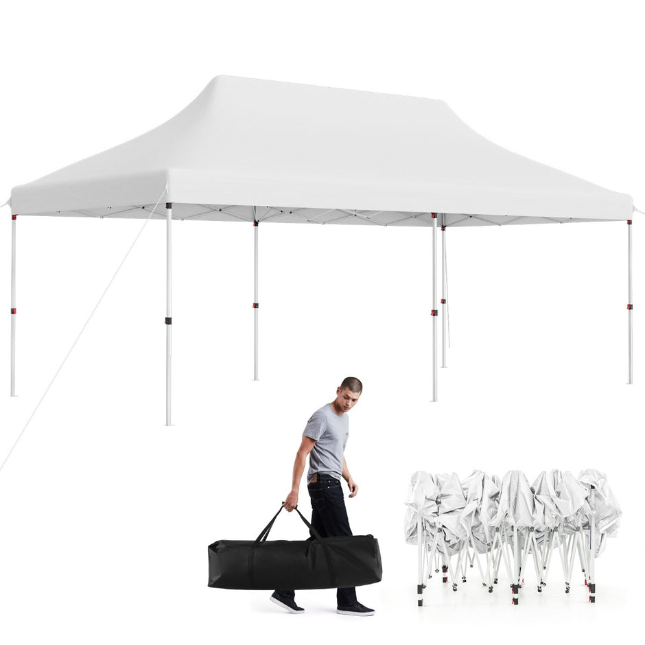Stort – pop up kapelltält hopfällbart eventtält med bärväska – 300 x 600 cm – Vit
