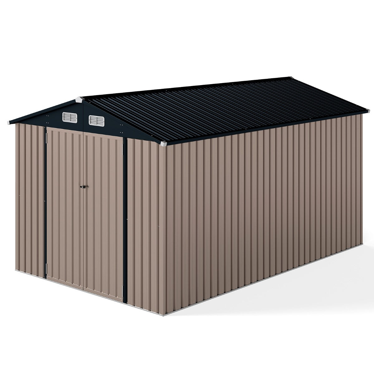Utrustningshus – Metall redskapsbod med lutande tak, låsbara dörrar och nycklar – 350 x 223 x 197 cm – Grå
