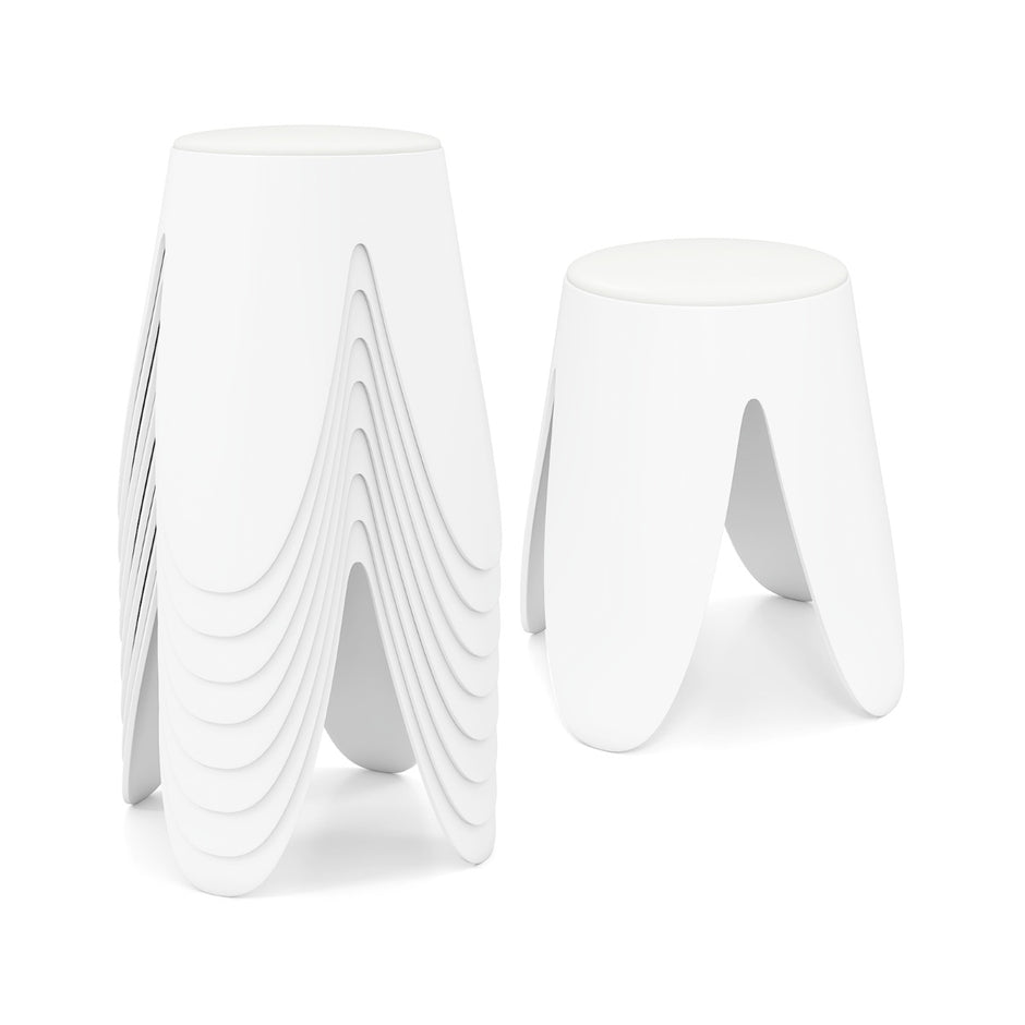 del – Set staplad Pall rund Sitt från Plast bärbar Stol med – 8 45 x 45 x 46 cm – Vit