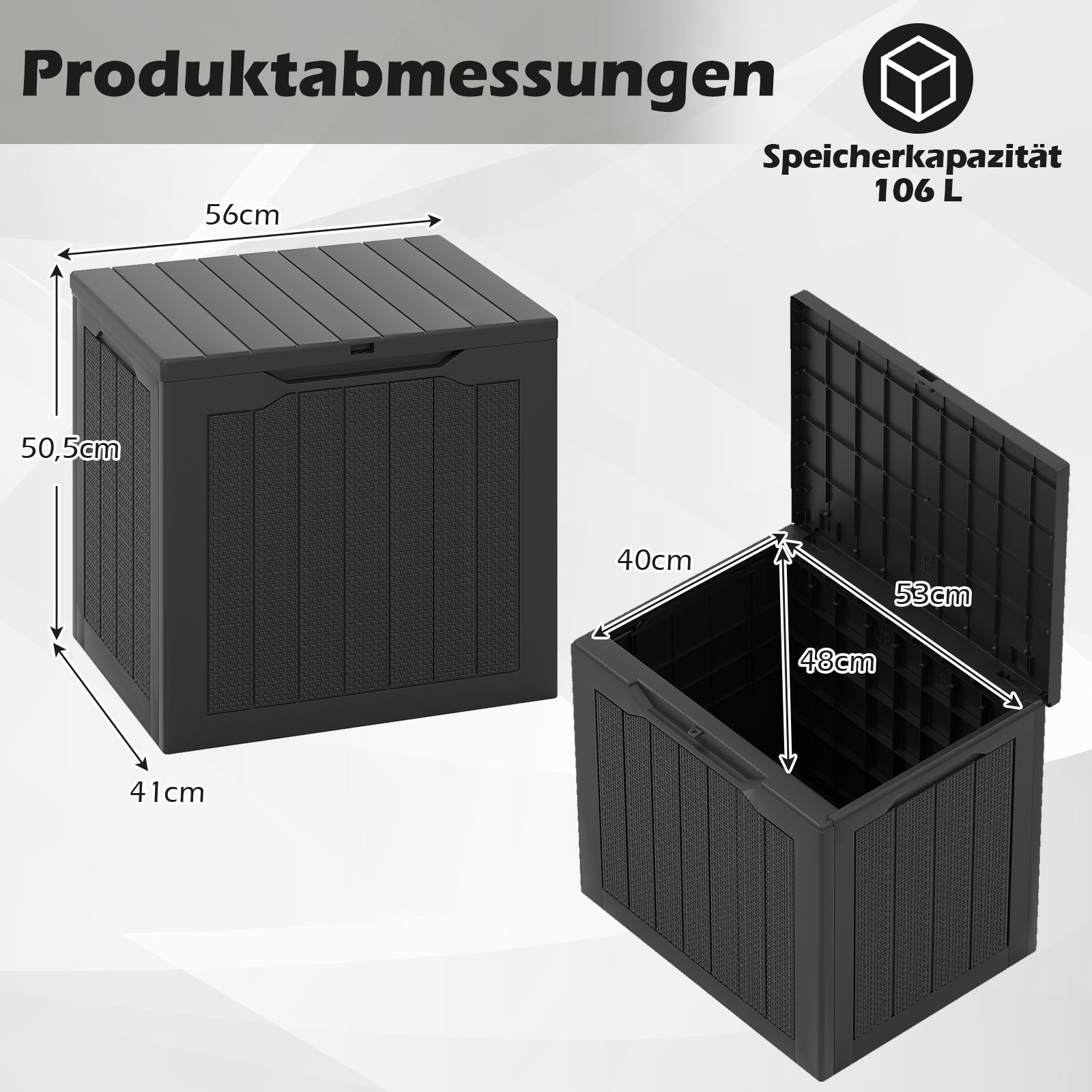Utomhusförvaringslåda – Lockbox med låsbart och flätad rottingslook – 96 L – Svart