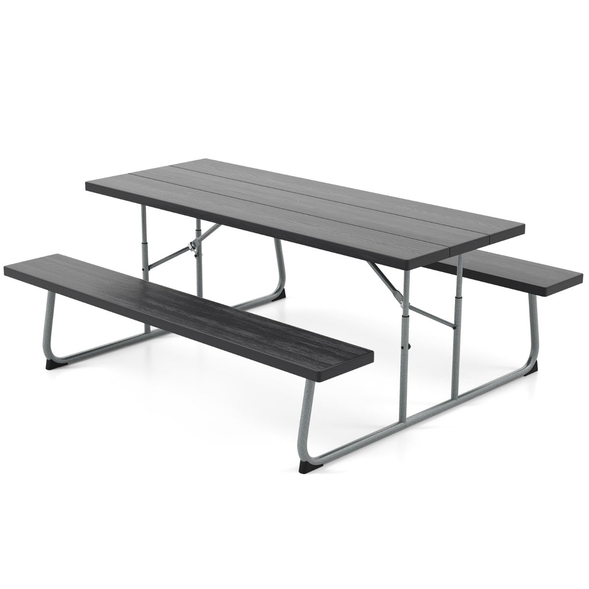 Fällbart – picknickbord med bänkar Campingbordsset metallram – 2 183 cm – Svart
