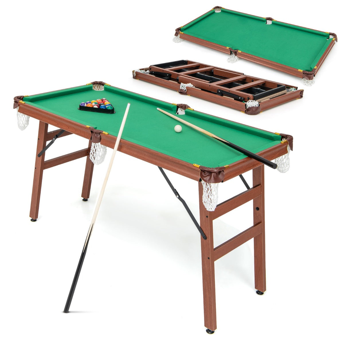 Biljardbord – hopfällbart inklusive kön krita – 2 16 2 138 x 67 x 79,5 cm – Grön