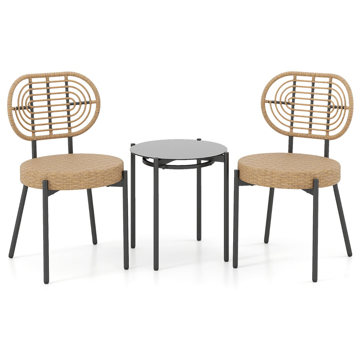 delat – PE rotting Utomhus Bistro set Patiokonversationsset med härdat glas soffbord – 3 – Brun