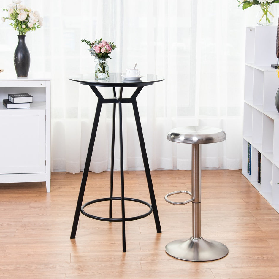 Höjdjusterbar – barstol i rostfritt stål med fotstöd 360° roterande – Silver