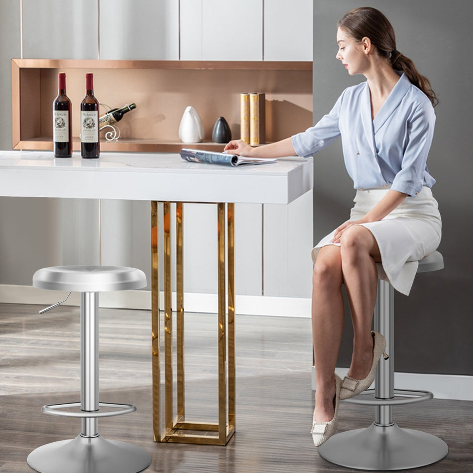 Höjdjusterbar – barstol i rostfritt stål med fotstöd 360° roterande – Silver