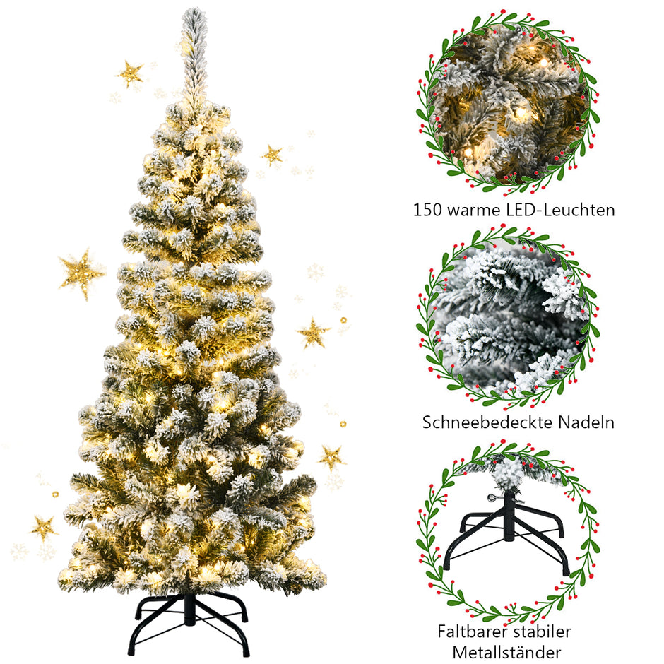 Konstpenna – julgran med snö och LED lampor – 150 135 cm – Grön
