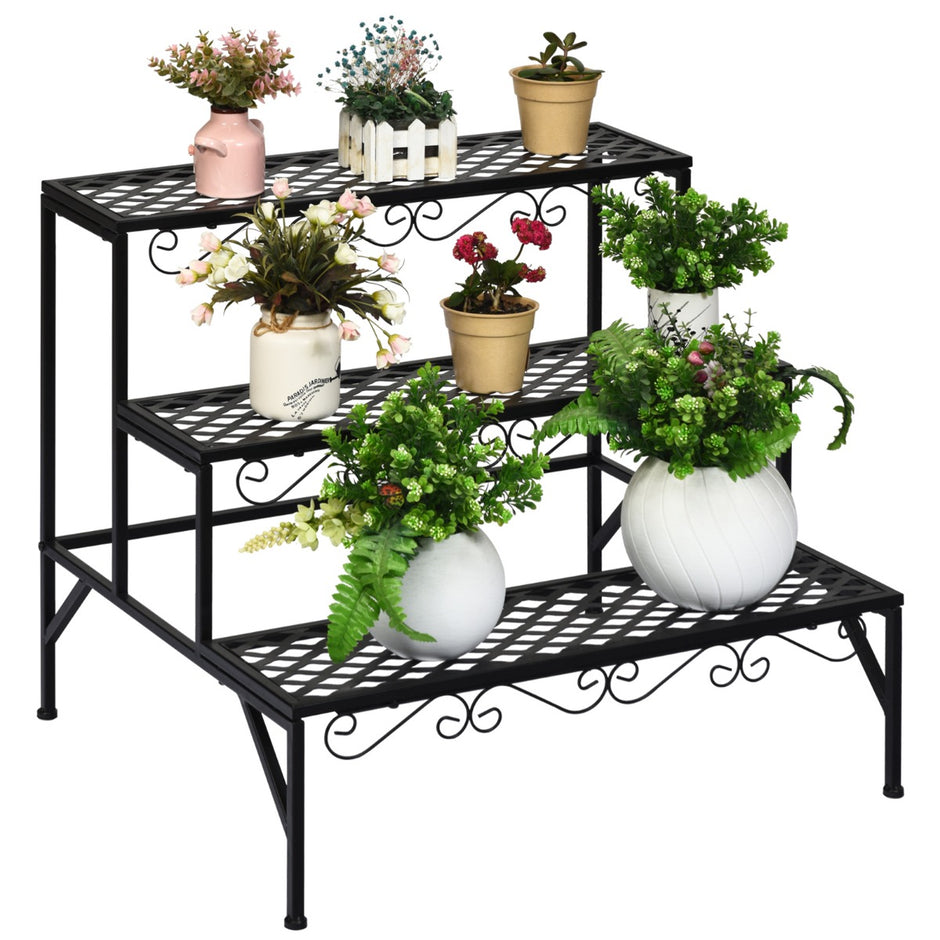Blomsterhylla – vånings växtställ i metall – 3 70 x 60 x 60 cm – Svart