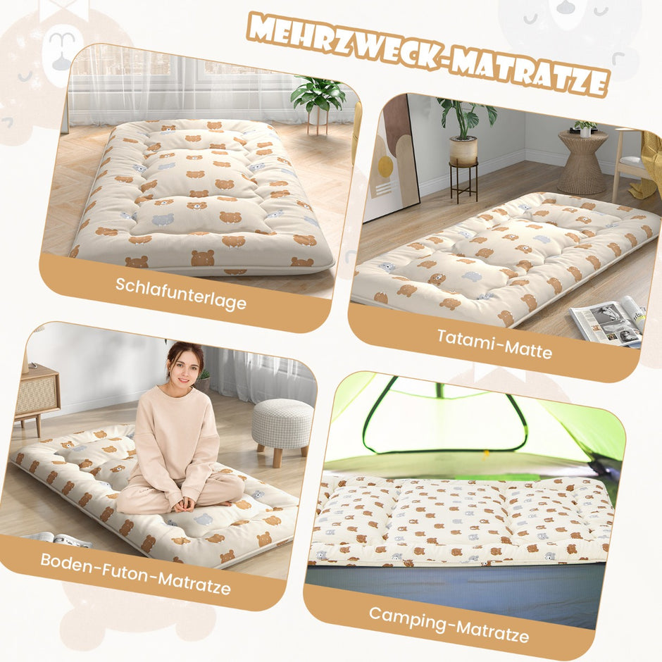 Japansk – futonmadrass med tvättbart överdrag och bärväska Tatamimatta Brown Bear – 90 x 200 cm – Brun