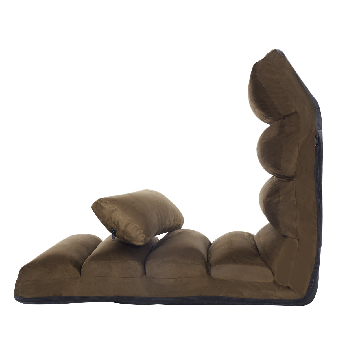 Golvstol – med ryggstöd, hopfällbar golvsäng – 175 x 55 x 20 cm – Brun