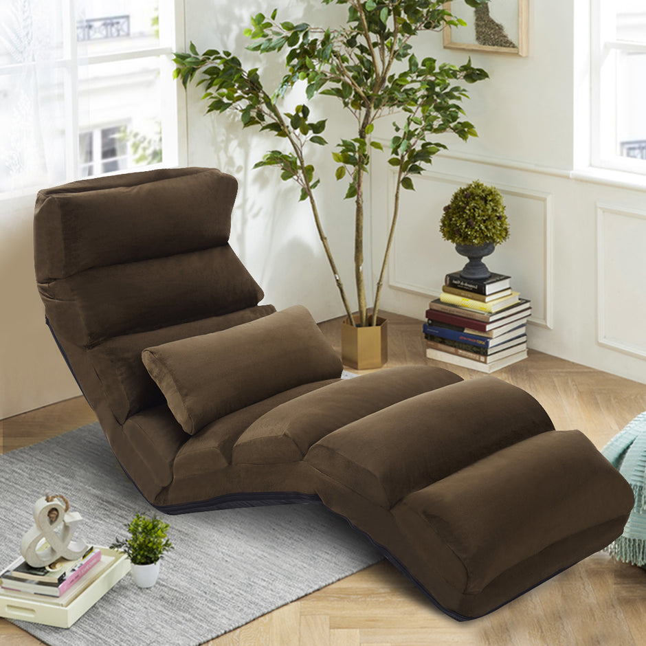 Golvstol – med ryggstöd, hopfällbar golvsäng – 175 x 55 x 20 cm – Brun