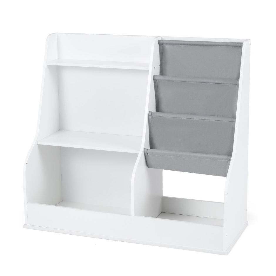 Barnbokhylla – träleksakförvaringsorganisator med nivåer tygpåsar Vitt – 3 89 x 35,5 x 80 cm – Vit