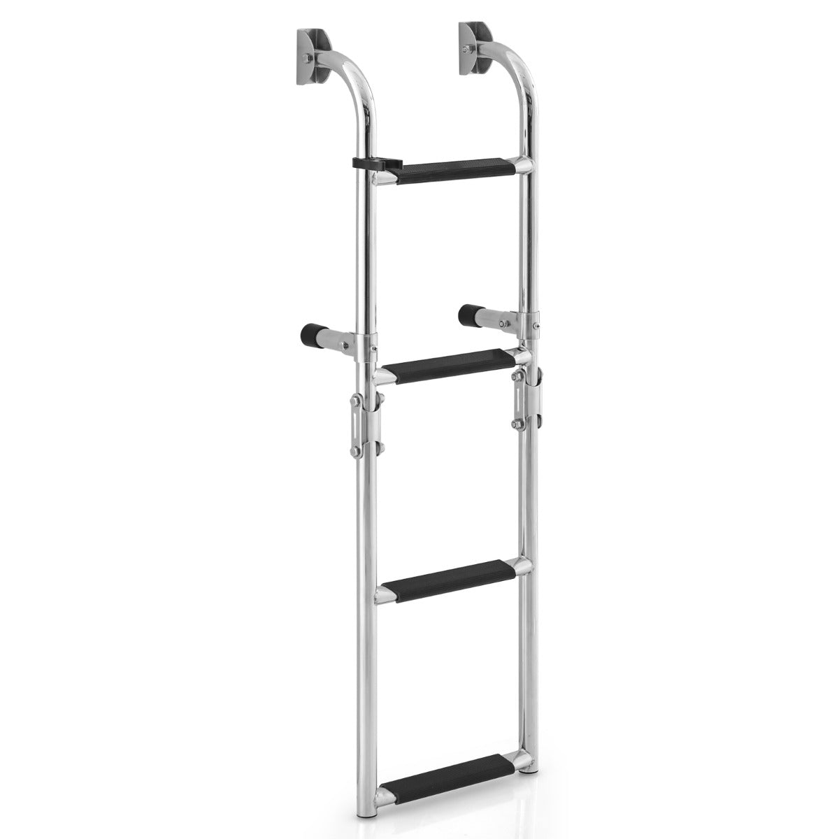 Vikbar – stegs stege med robusta PVC och golvadapter klämmor – 3 27,5 x 13 x 90 cm – Silver
