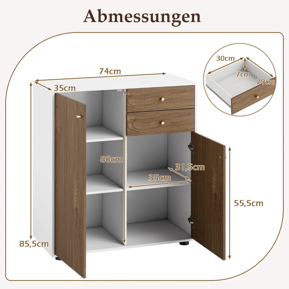 Buffetskåp – med lådor, dörrar och justerbara hyllor Sideboard Förrådsskåp – 2 2 3 – Natur
