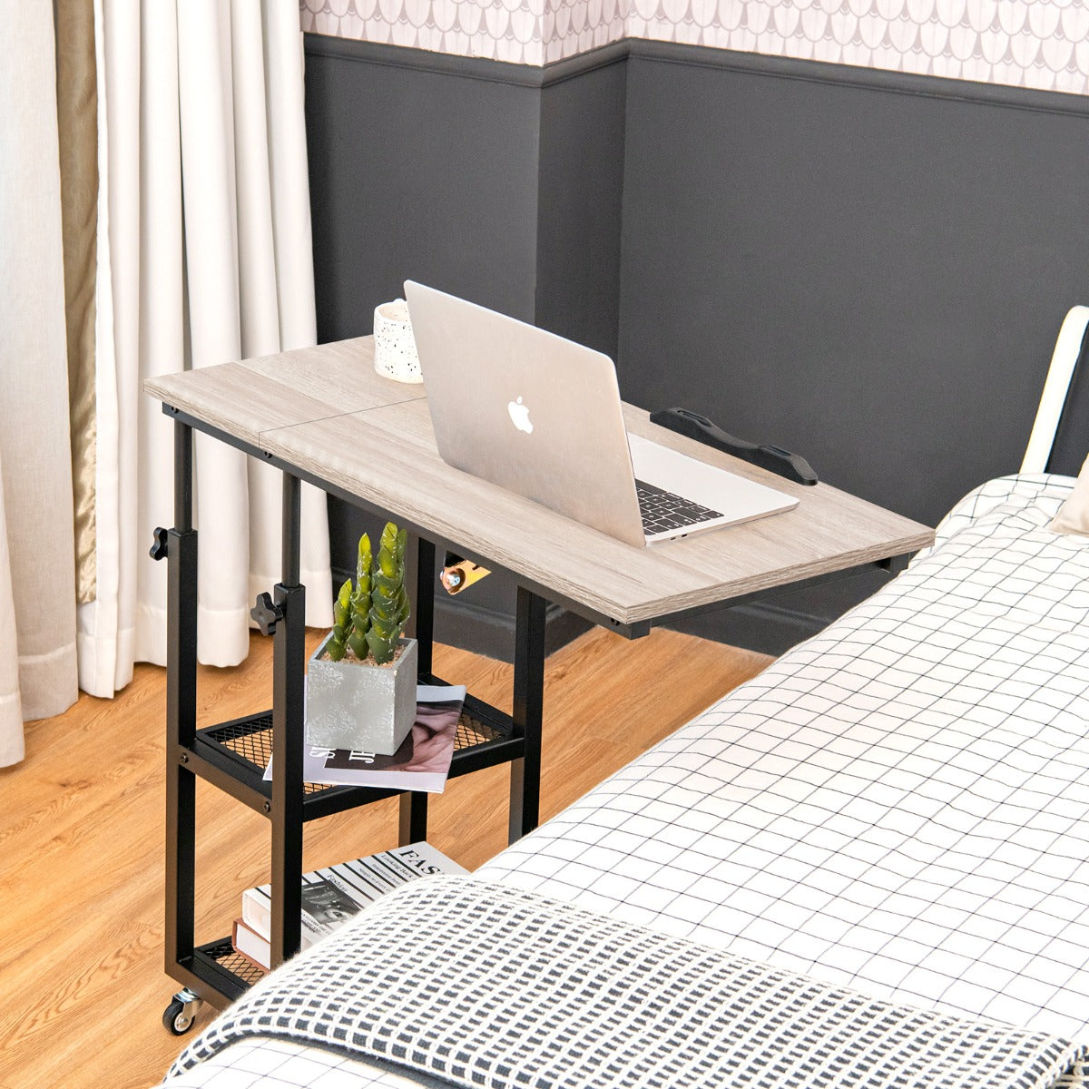 Laptopbord – med förvarings sidobord höjd och lutningsjusterbart naturligt – 80 x 40 x 95 cm – Natur