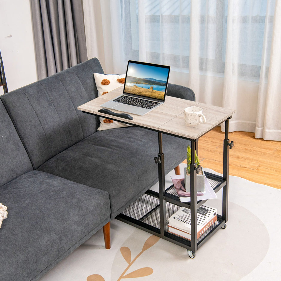 Laptopbord – med förvarings sidobord höjd och lutningsjusterbart naturligt – 80 x 40 x 95 cm – Natur
