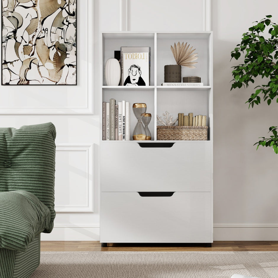 Kub – Bokhylla med Låda steg fristående – 4 2 130 cm 5 – Vit