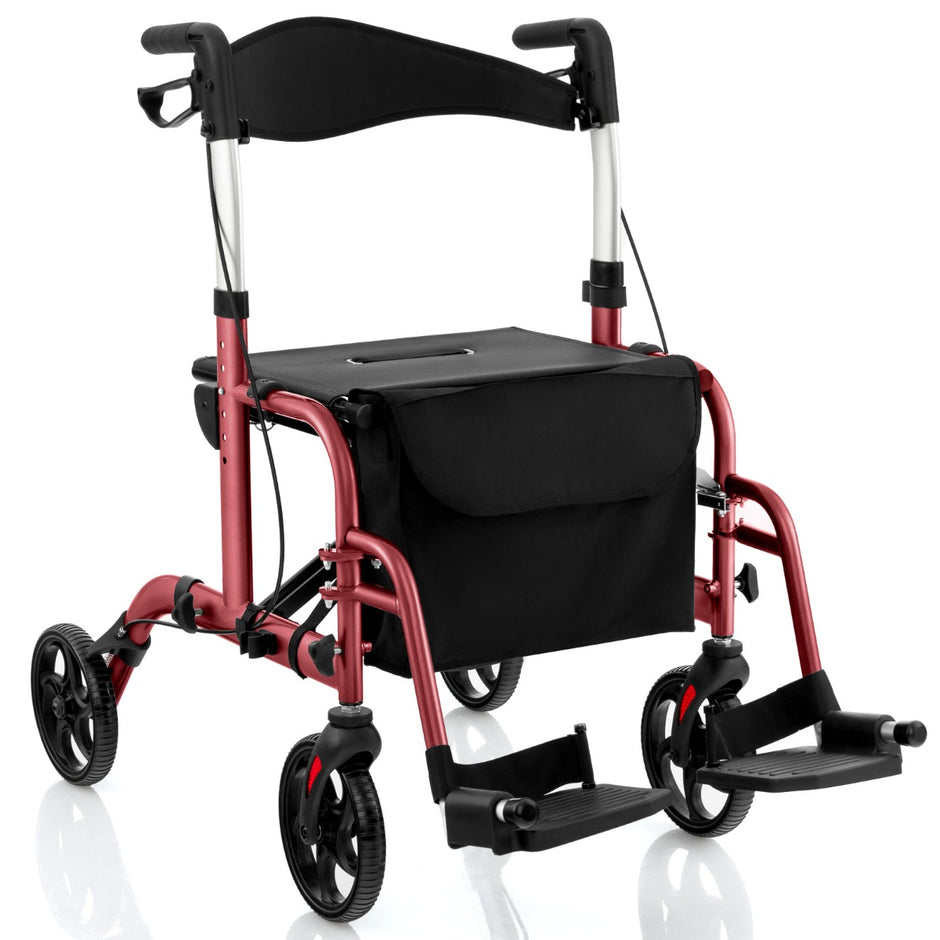 Fällbar – och lätt rollator med sittplats i rullstol rese – 2 1 – Röd