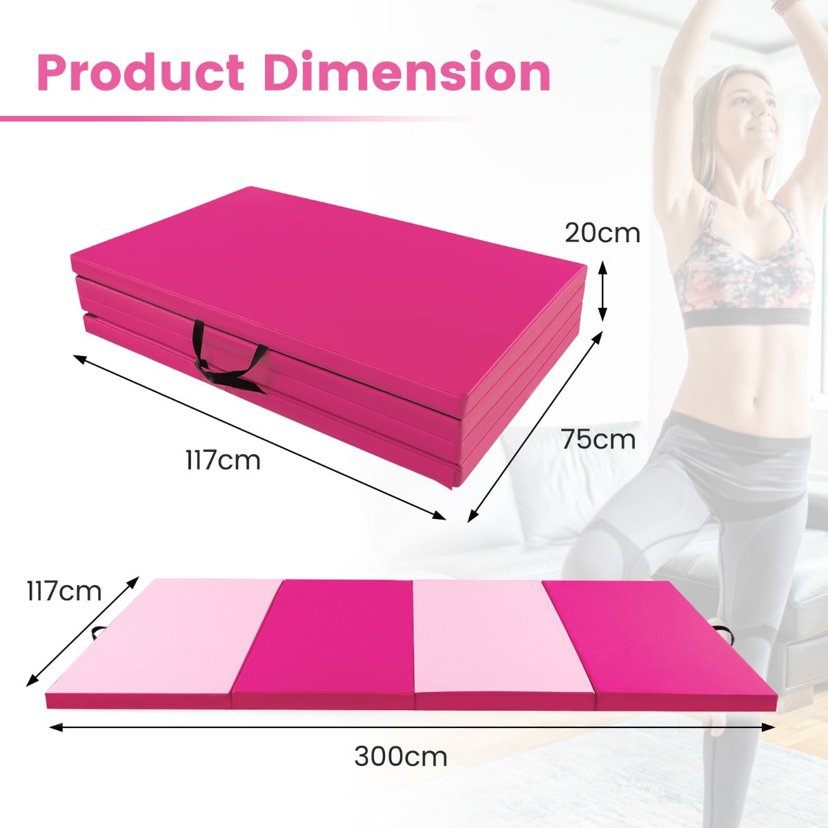 Mjuk – golvmatta av konstläder med bärhandtag och klätterlås, hot pink – 300 x 117 x 5 cm – Röd och rosa