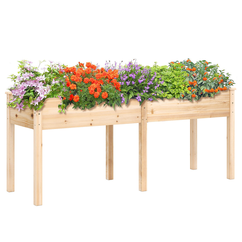 Utomhus – högbädd med ben trä planteringslåda avdelare – 185 x 58 x 77 cm – Natur