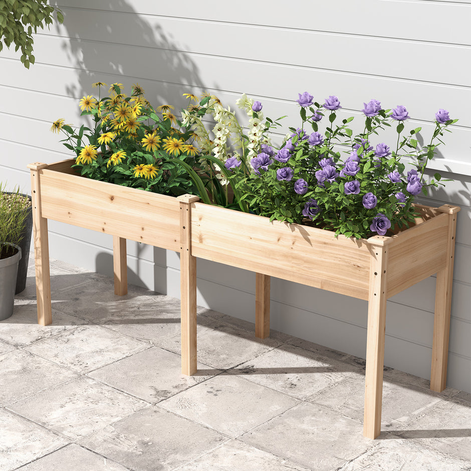 Utomhus – högbädd med ben trä planteringslåda avdelare – 185 x 58 x 77 cm – Natur