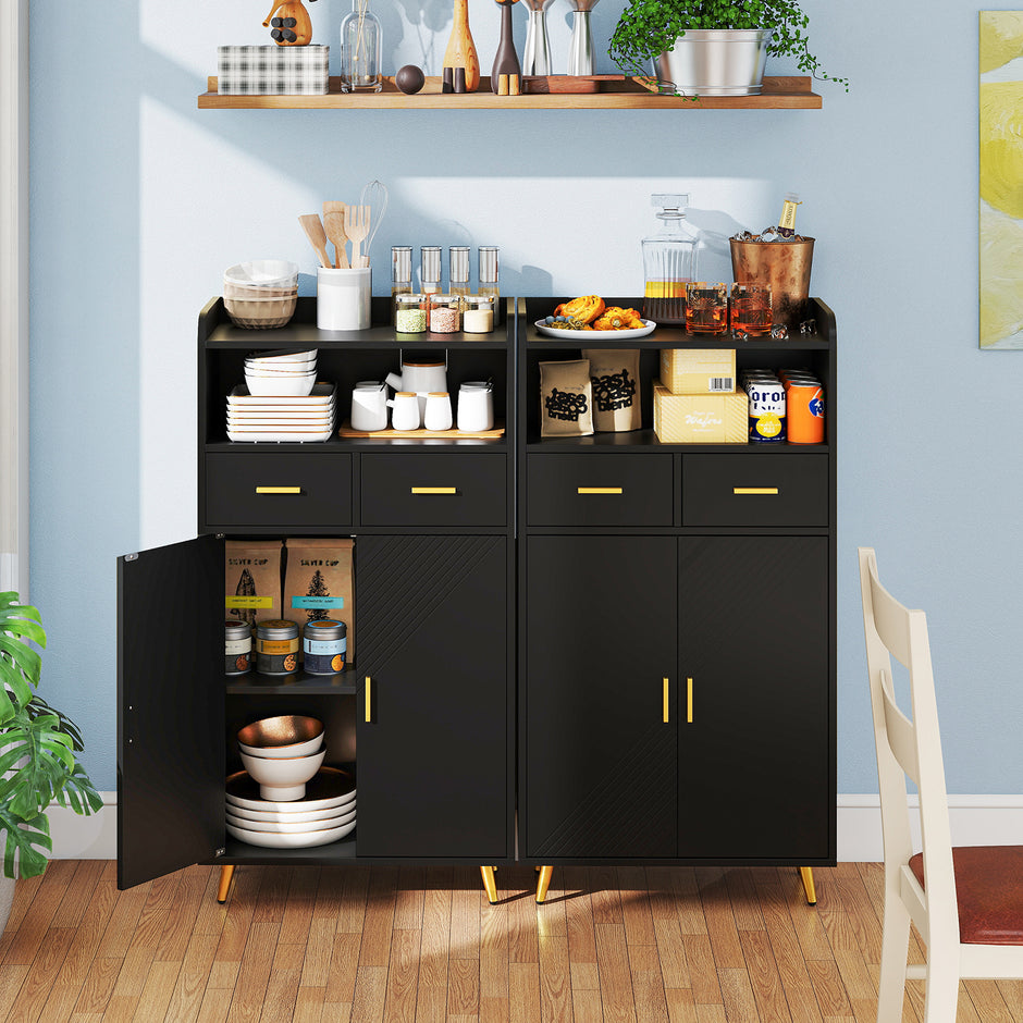 Mångsidig – skåp med dubbeldörrar och lådor justerbar hylla – 2 – Svart