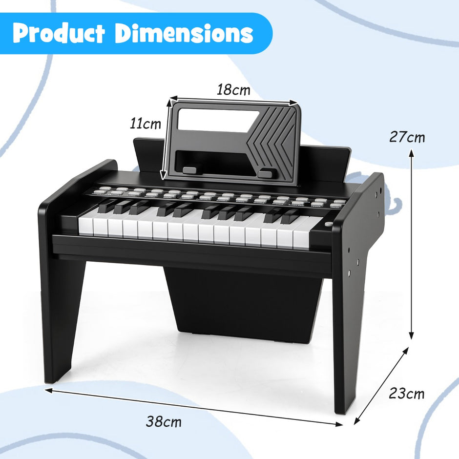 Tangent – Keyboard Barn Mini Digitalt Piano Träleksak med Inställbar Hastighet – 25 – Svart