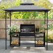 Grillpaviljong – med dubbelt tak och sidobord krokar Trädgårdspaviljong BBQ – 2 6 242 x 150 cm – Grå