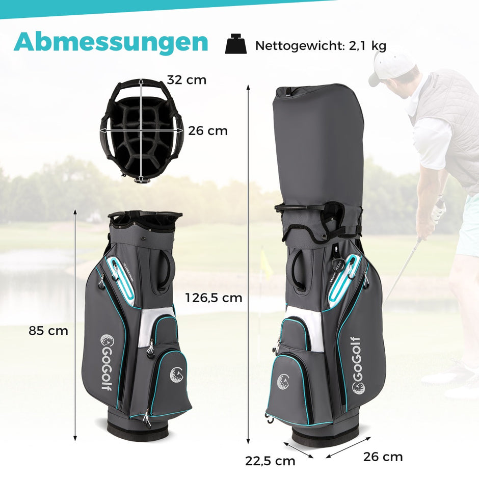 Golfbag – Lätt golfvagnsbag med delad indelning Vattentålig golfväska – 14 – Grå