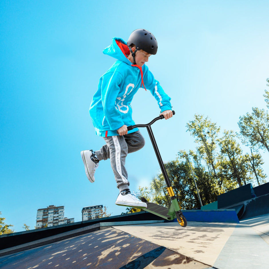 Stunt – Scooter med styrning och PU hjul aluminiumplatta – 360 – Grön