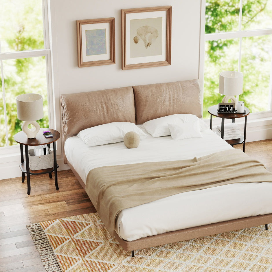 Rund – sidobord stegs med förvaringsfack Industriellt accentbord Nattduksbord robust metallram Rustikt Brunt – 2 – Rustik brun
