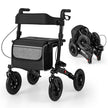 Fällbar – och lätt rollator med luftdäck sittplats i aluminium upp till i rullstol – 140 kg 2 1 – Svart
