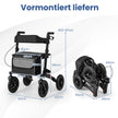 Fällbar – och lätt rollator med luftdäck sittplats i aluminium upp till i rullstol – 140 kg 2 1 – Svart