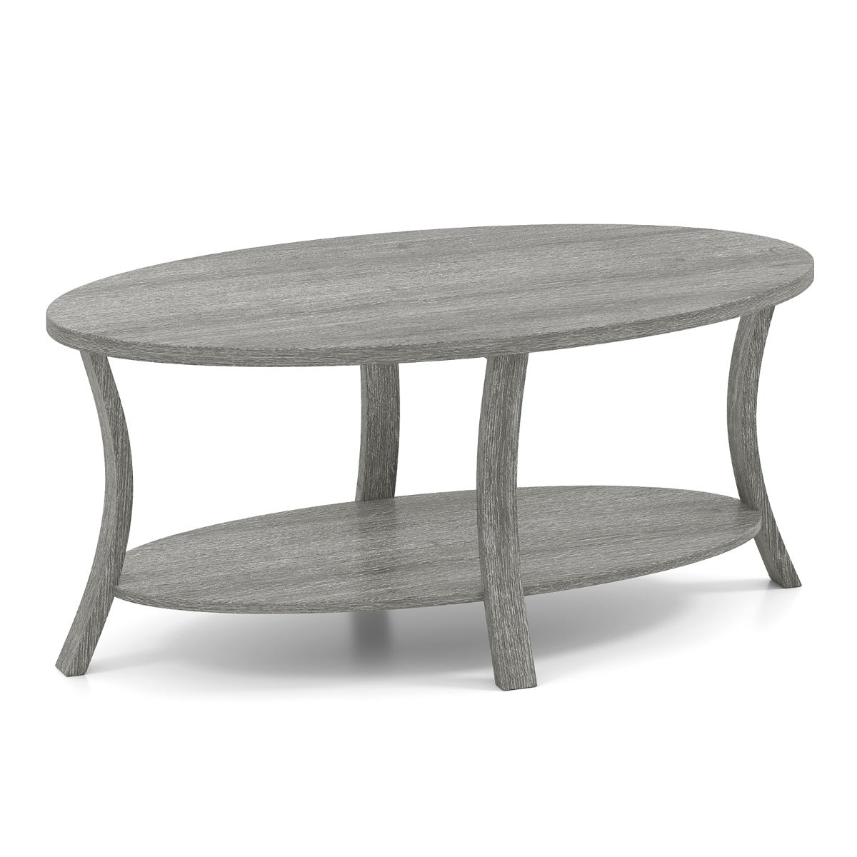 Oval – soffbord med hylla Vardagsrumsbord våningars sidobord Kaffebord – 2 – Grå