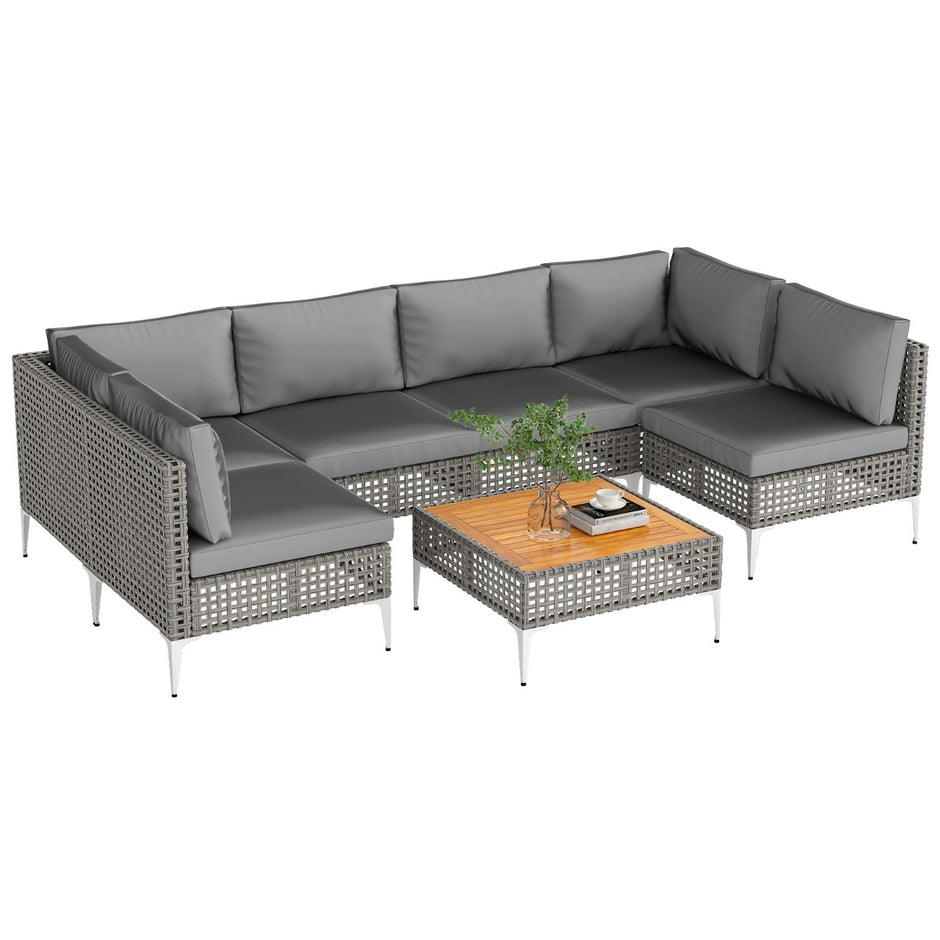 Delat – Lounge möbler utomhus rattan med bord och kuddar fritt kombinerbara set – 7 – Grå