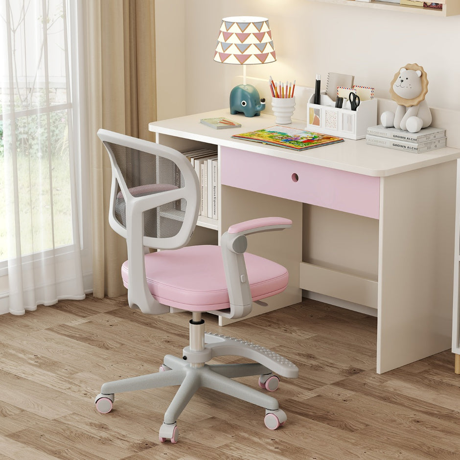 Barnskrivbordsstol – med höjdjusterbar sits barnstol hjul – 41-52 cm – Rosa