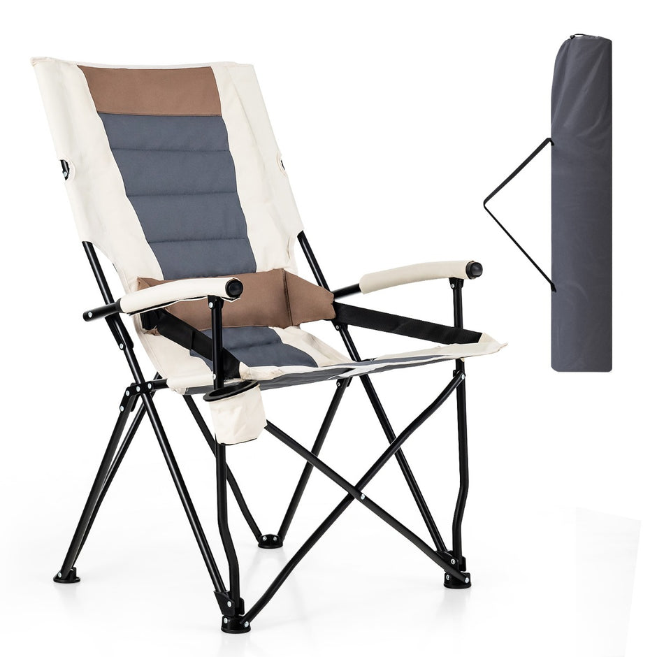 Camping – hopfällbar stol Vadderad med mugghållare + – 63 x 72 x 102 cm – Brun