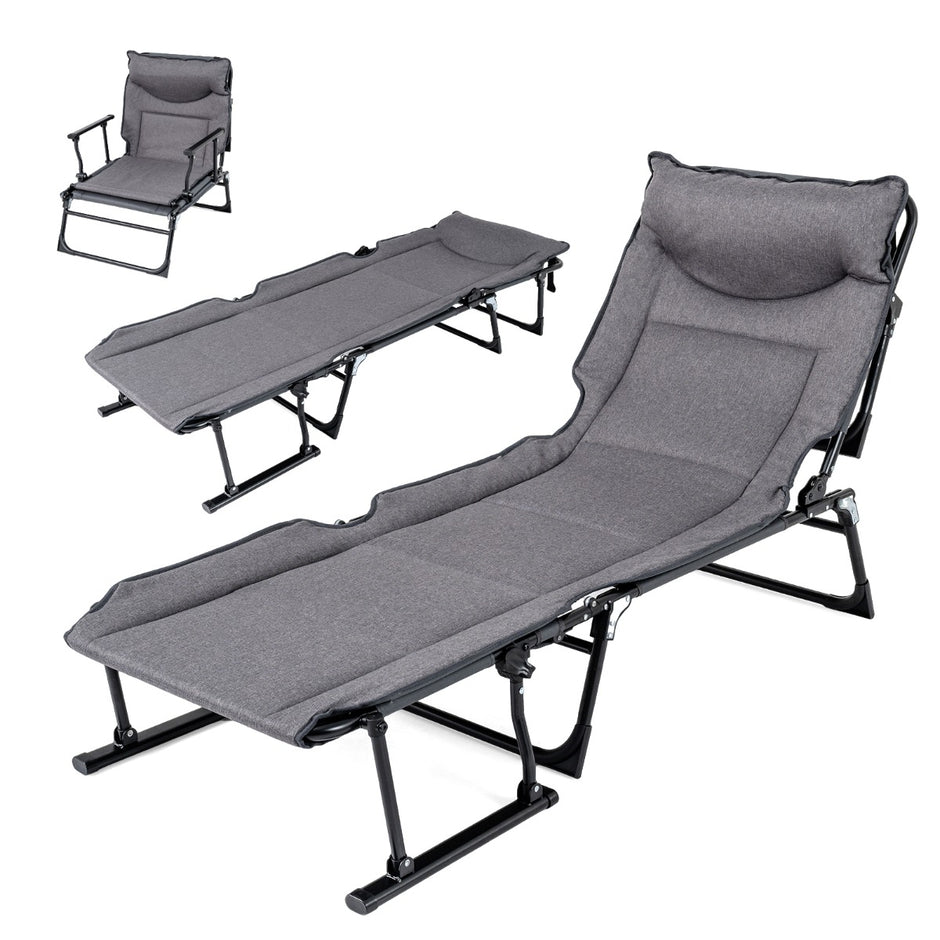 i – Trädgårdslounge med Huvudstöd och Justerbart Ryggstöd Vikbar Sollounge – 3 1 180 x 67,5 x 37 cm – Grå-svart