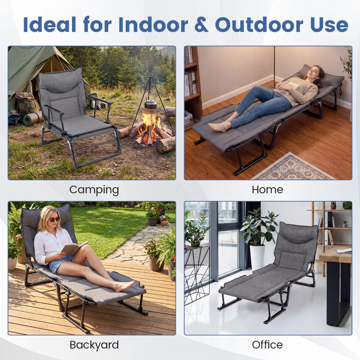 i – Trädgårdslounge med huvudstöd och Justerbart Ryggstöd Vikbar Sollounge – 3 1 180 x 66,5 x 38 cm – Grå-svart