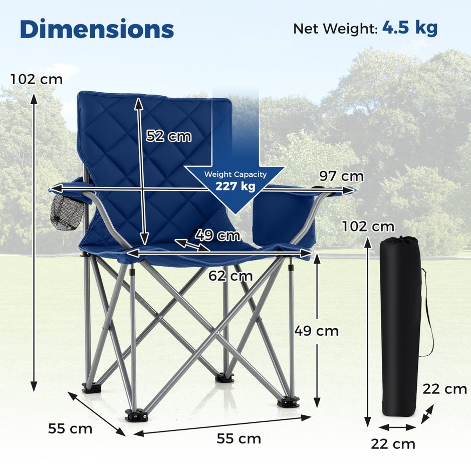 pack – hopfällbara campingstolar med kylväska och dryckeshållare, bärbar upp till kg, dämpad fiskestol – 2 227 – Blå